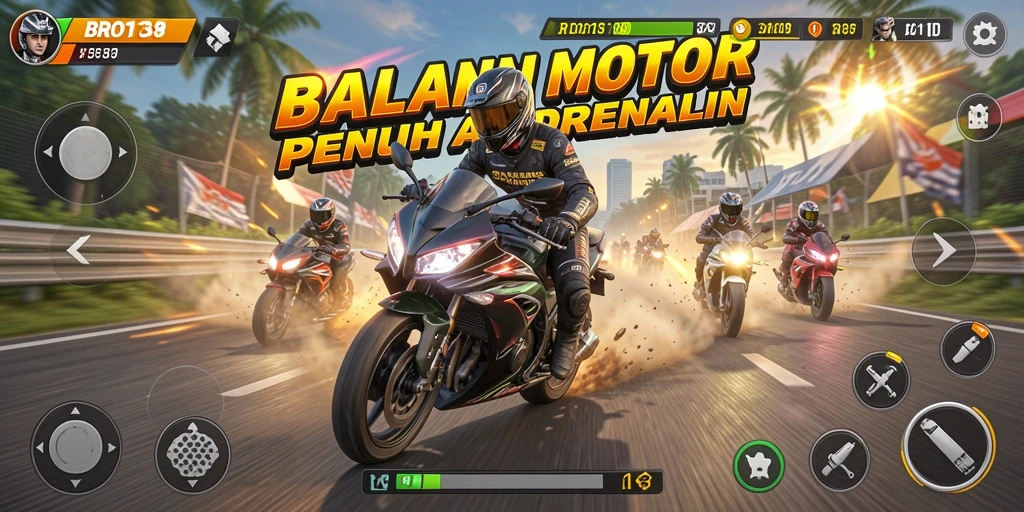 Screenshot utama BRO138 menampilkan aksi balapan motor yang mendebarkan.