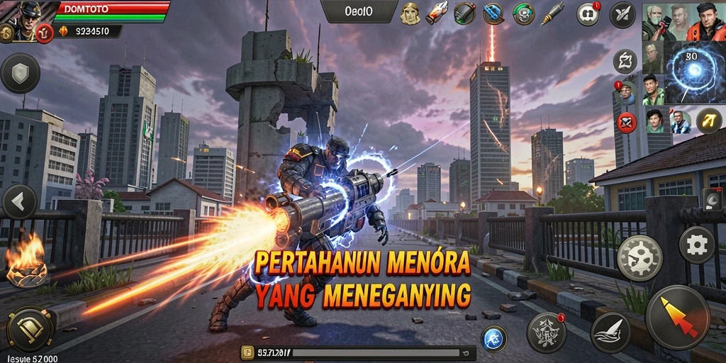 Tampilan gameplay menakjubkan di <strong>DOMTOTO</strong> dengan menara yang strategis.