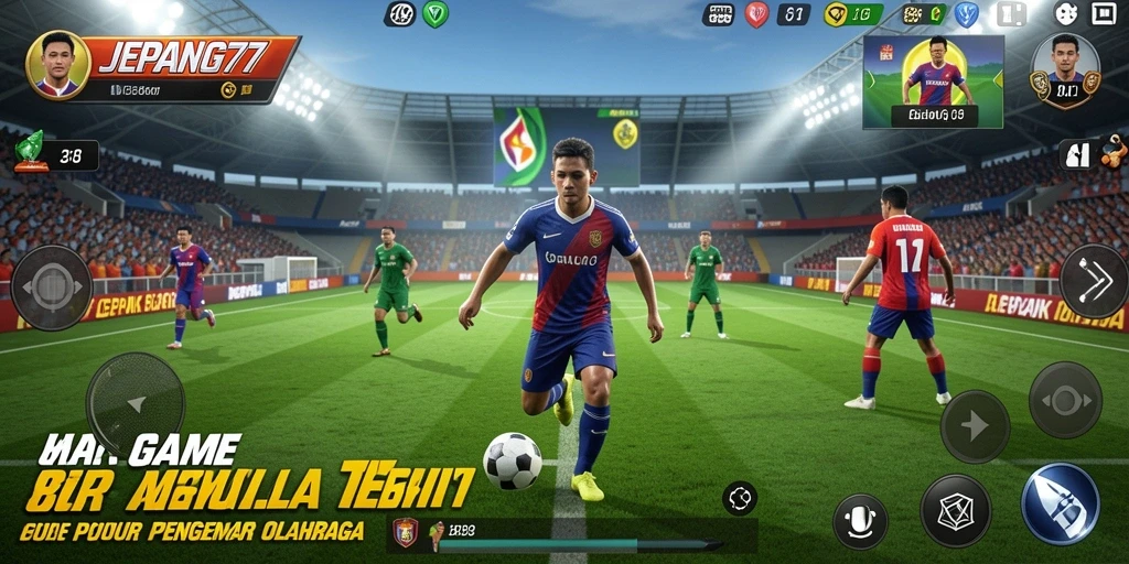 Tampilan gameplay aksi mendebarkan di lapangan sepak bola.