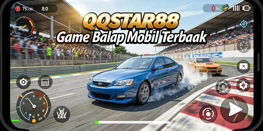 Tampilan gameplay QQSTAR88 yang penuh aksi balap mobil.