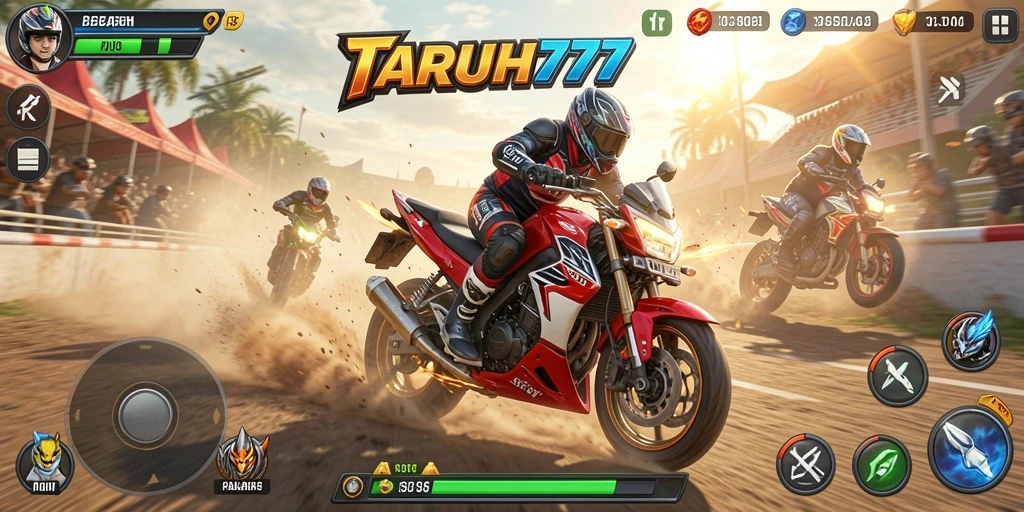 Tampilan gameplay TARUH777 yang mendebarkan saat balapan motor.